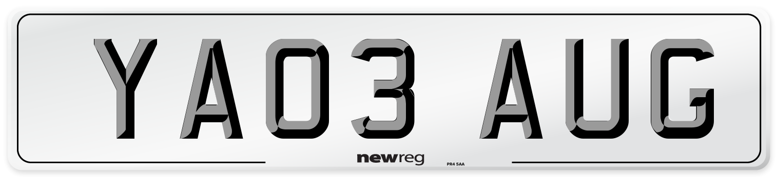 YA03 AUG Number Plate from New Reg